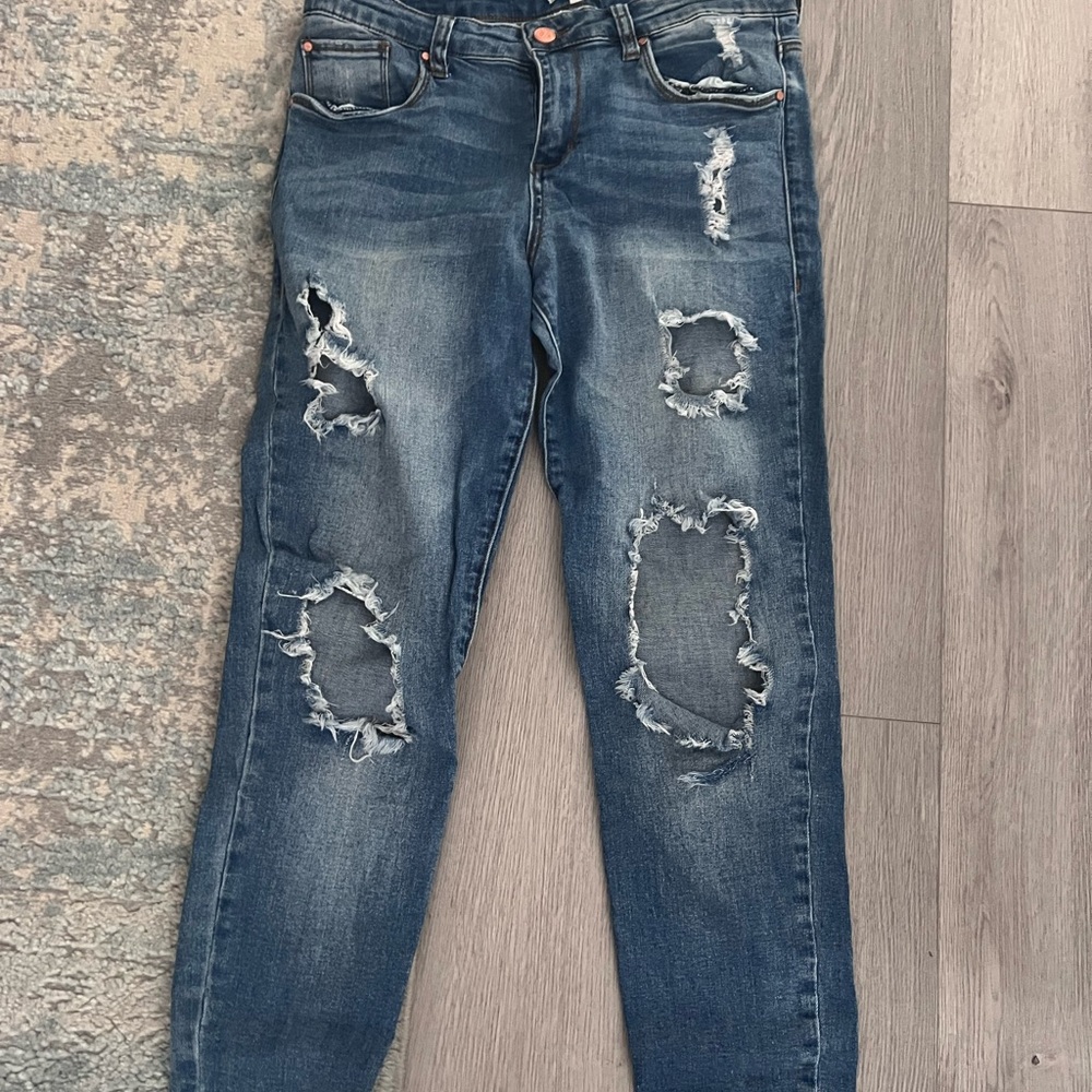 BP Blue Boyfriend Distressed Jeans, Size 28